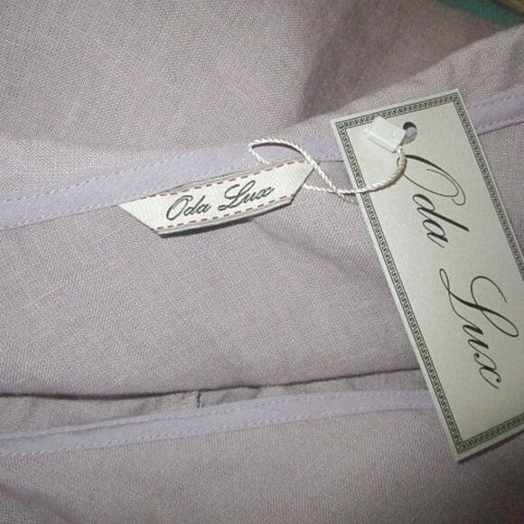 NWT Oda Lux LINEN Midi Size XL 44 DRESS Lavender COWL NECK Short Sleeve POCKETS - Picture 5 of 12